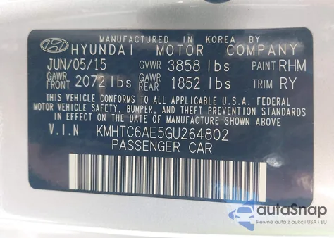 2016 Hyundai Veloster Turbo z USA, uszkodzony, nr VIN KMHTC6AE5GU264802